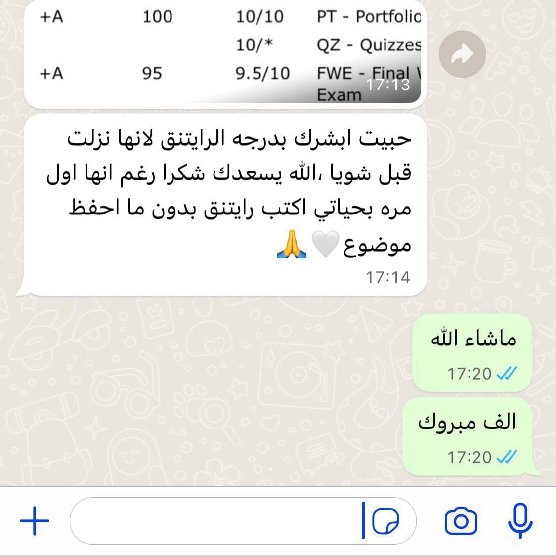 لقطة شاشة واتساب من طالبة